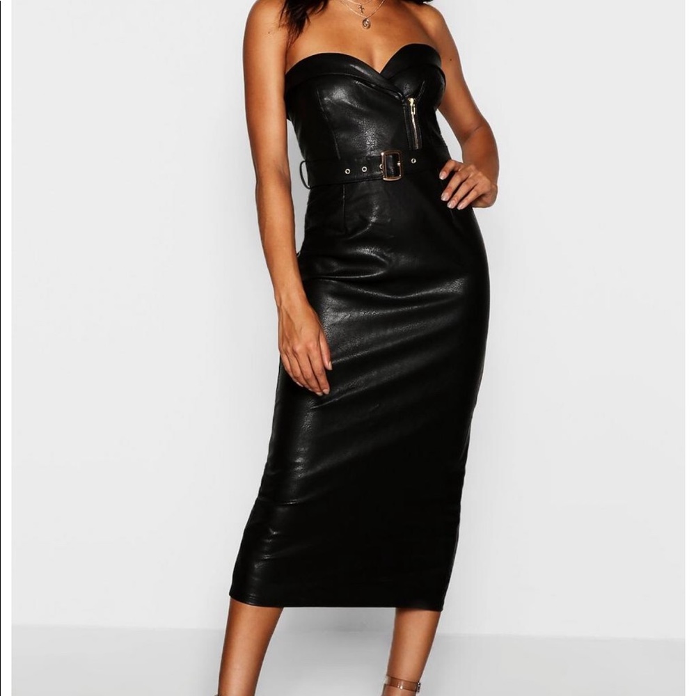 Midi length faux leather dress